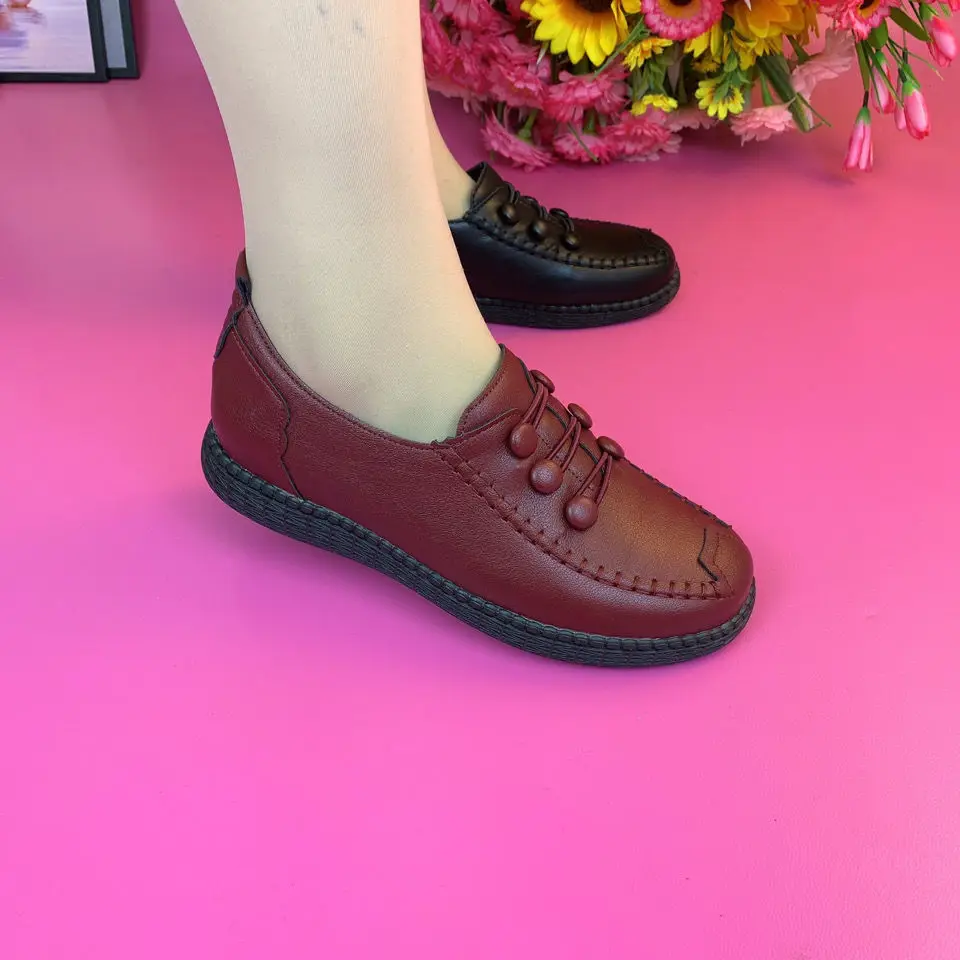 Women Large Size 42 Flat shoe 2024 Fashion Women Leather Flats Spring Shoes Comfort Fashion Classic Loafers Casual Leather Shoes