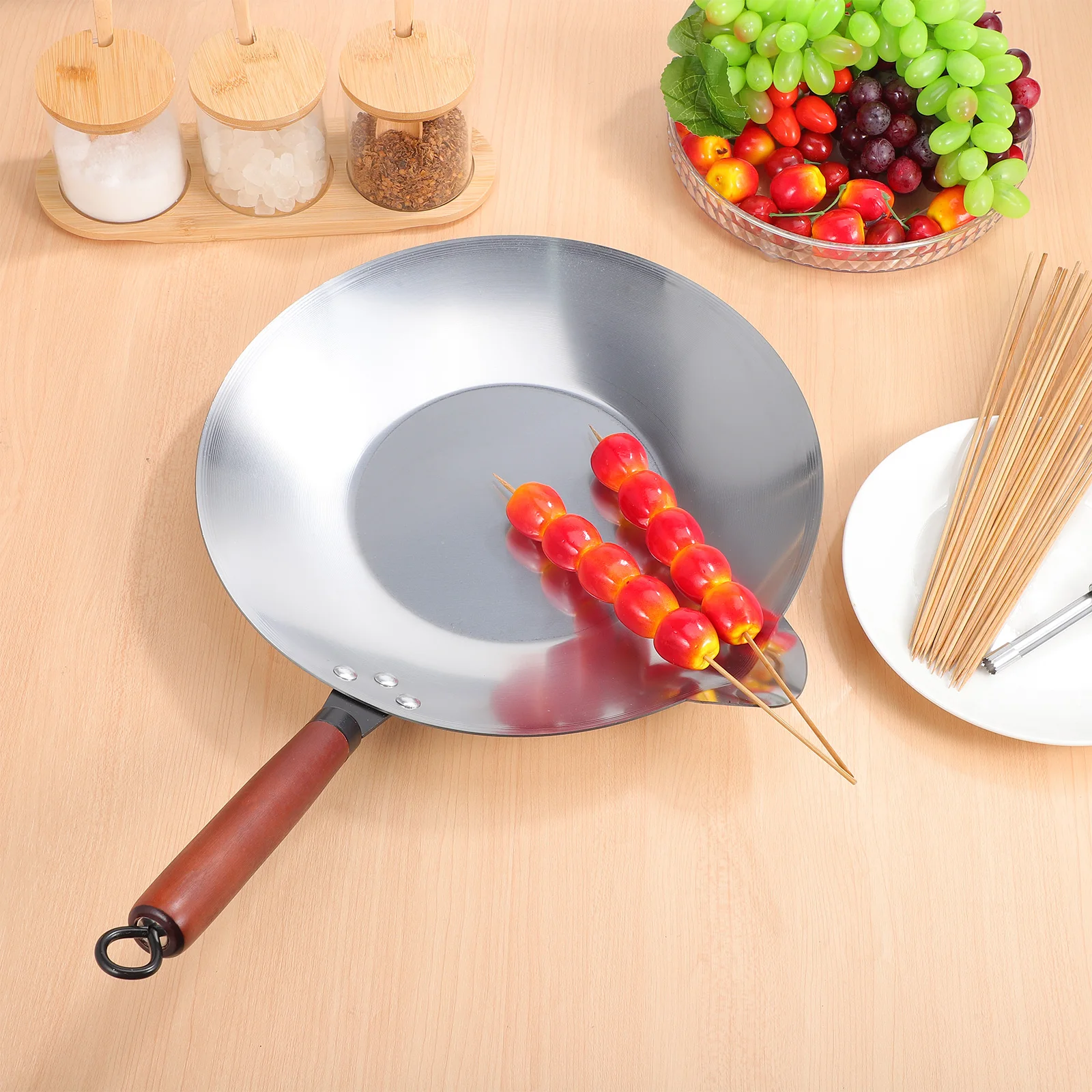 

1Set Sugar Melting Pot Stove Pan Flat Bottom for Candied Candy Melting Wok with Corer Food Skewers Extended Handle
