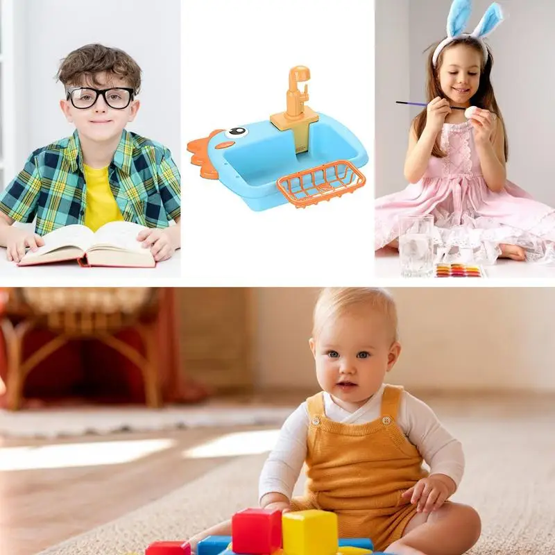 เด็กอ่างล้างจานวิ่งอ่างล้างจานเล่นของเล่นบนโต๊ะอาหารอุปกรณ์เสริม Multi-Functional KITCHEN Pretend Playset เพื่อความสนุกสนานสําหรับ