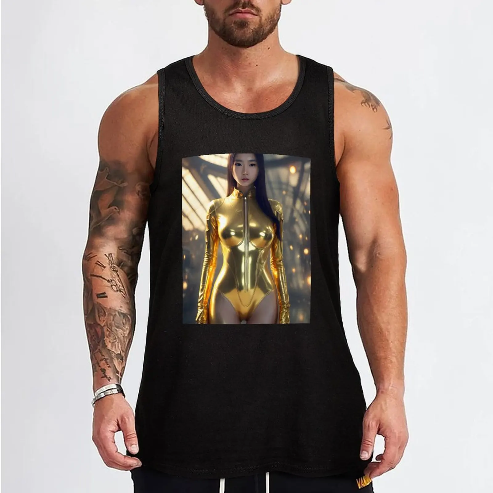Lovely Asian Cyberpunk Portrait- Cool Art Tank Top Rugged Tank Top Workwear Casual Sleeveless