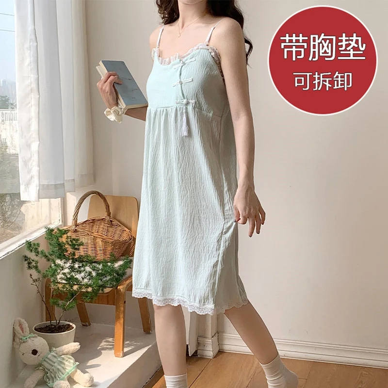 2024 Summer Sexy Lace Lingerie Spaghetti Strap Cotton Nightgowns for Women Chinese Style Sleepwear Night Dress Nightdress Nighty