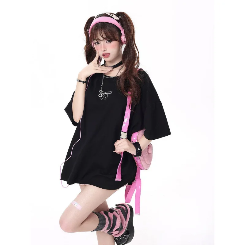 

Skirt Props Bow T Shirt Black White Korean Japanese Cute Pink Style Kawaii Oversize Plus Size Woman Cosplay 2026