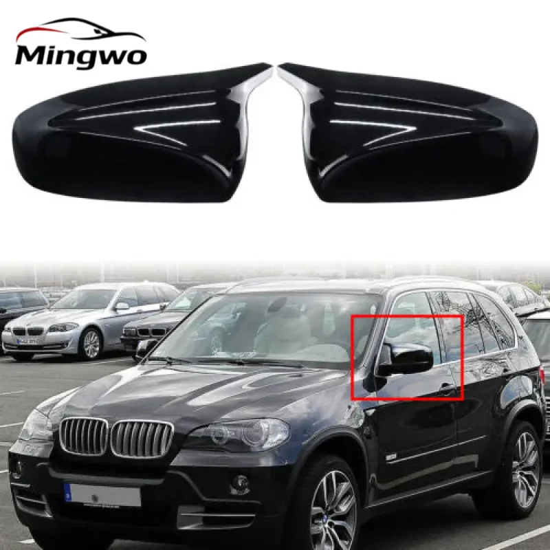 1 Pair 51162182697 51162182698 For BMW X5 E70 X6 E71 2007-13 Side Wing Mirror Cover Caps Gloss Black Left+Right