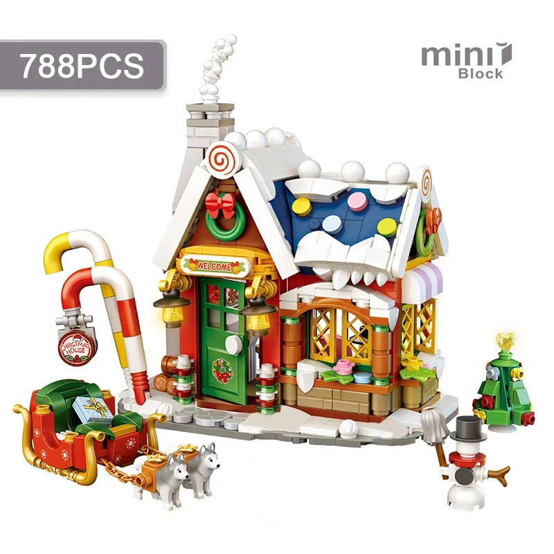 City Street Scene Candy House Building Block Set DIY Creative Fairy Tale House Model Assembled Brick Children\'s Toy Gift