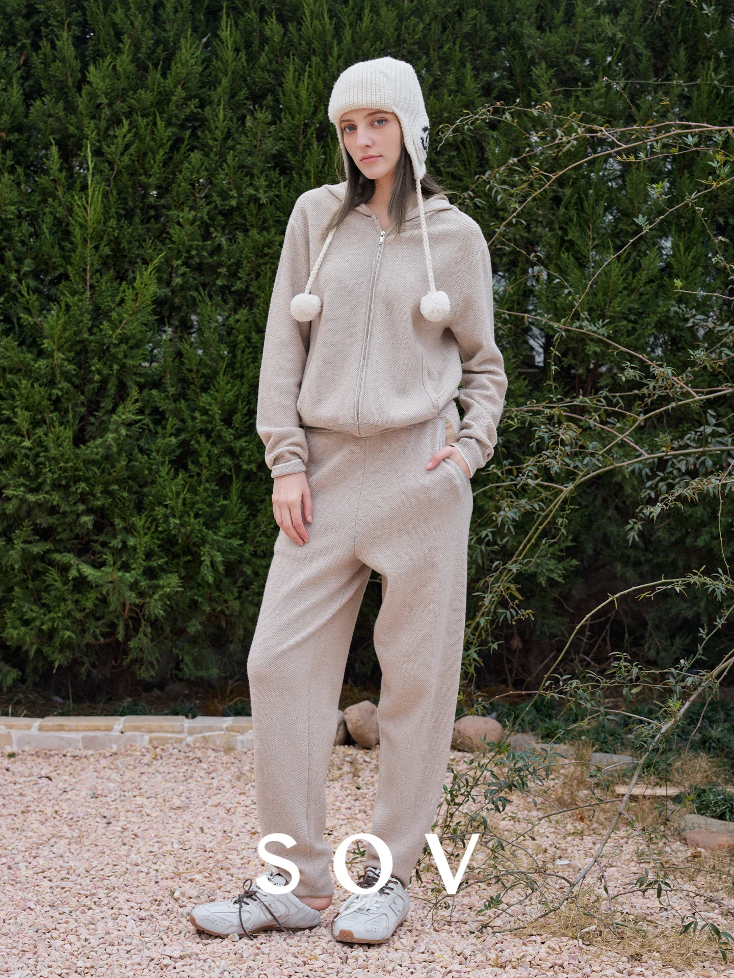 

Элитный шерстяной кардиган с капюшоном и тяжелой вязкой, длинные брюки, женский зимний модный комплект с застежкой-молнией и длинными рукавами