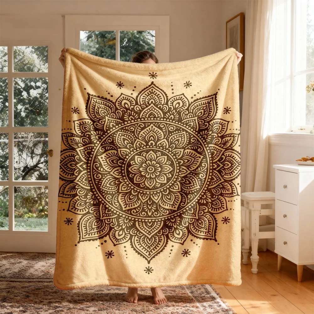 Bohemian Mandala Floral Pattern Fleece Blanket Soft Cozy Lightweight Throw Blanket for Sofa Bed Couch Boho Style Home Living