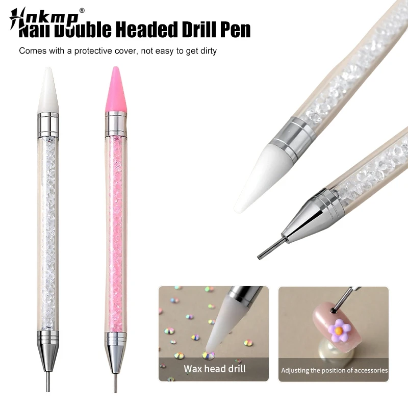 1Pc Double Headed Nail Art Pen Nail Rhinestone Picker Wax Pen Gel UV Brush Diy Manicure Nail Art Tools Silicone Head Carving Pen