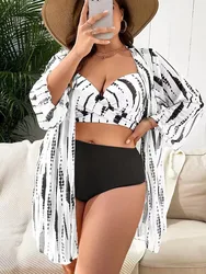 Sexy Bikini Set Plus Size Swimwear Women 2024 Big Size Swimsuit Woman 3-Pieces Bath Suits Mesh Beach Wear Monokini Swimming Suit