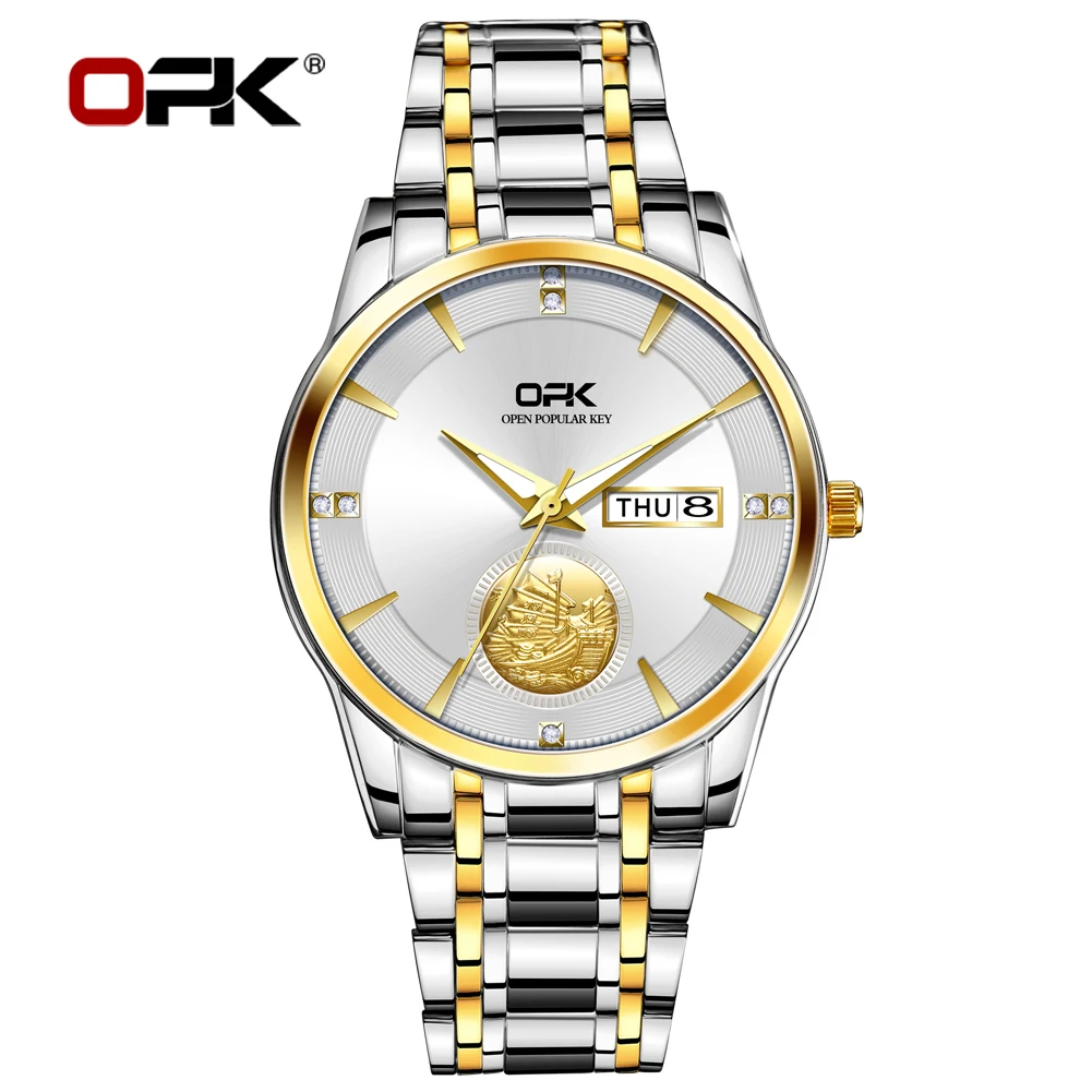 

OPK Original Men's Quartz Luxury Watch Waterproof Luminous Automatic Date Gold Dropshipping Relojes Para Hombre Fashion Watch