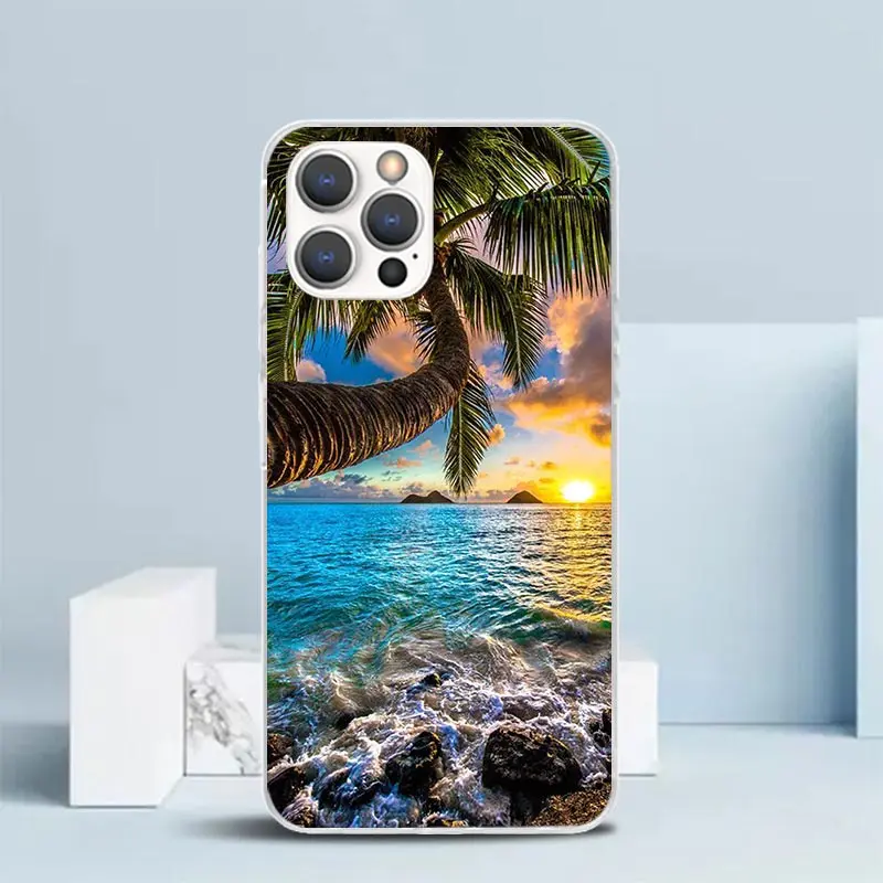 Summer Beach Sunset Sea Palm Tree Phone Case For IPhone 16 15 14 13 12 11 Pro Max Mini XR XS X 7 Plus 8 + SE 2020 Soft TPU Back