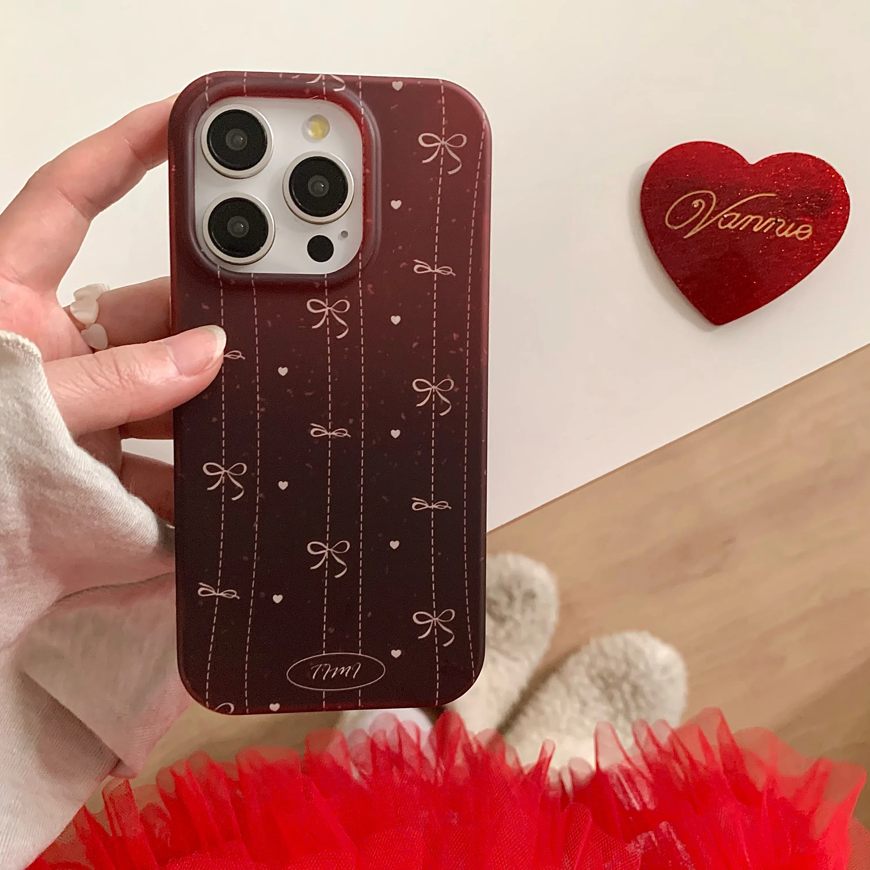 Ins Simple Full Screen Bow Love Heart Phone Case for iPhone 16 15 14 13 Pro MaxBack Cover Funda