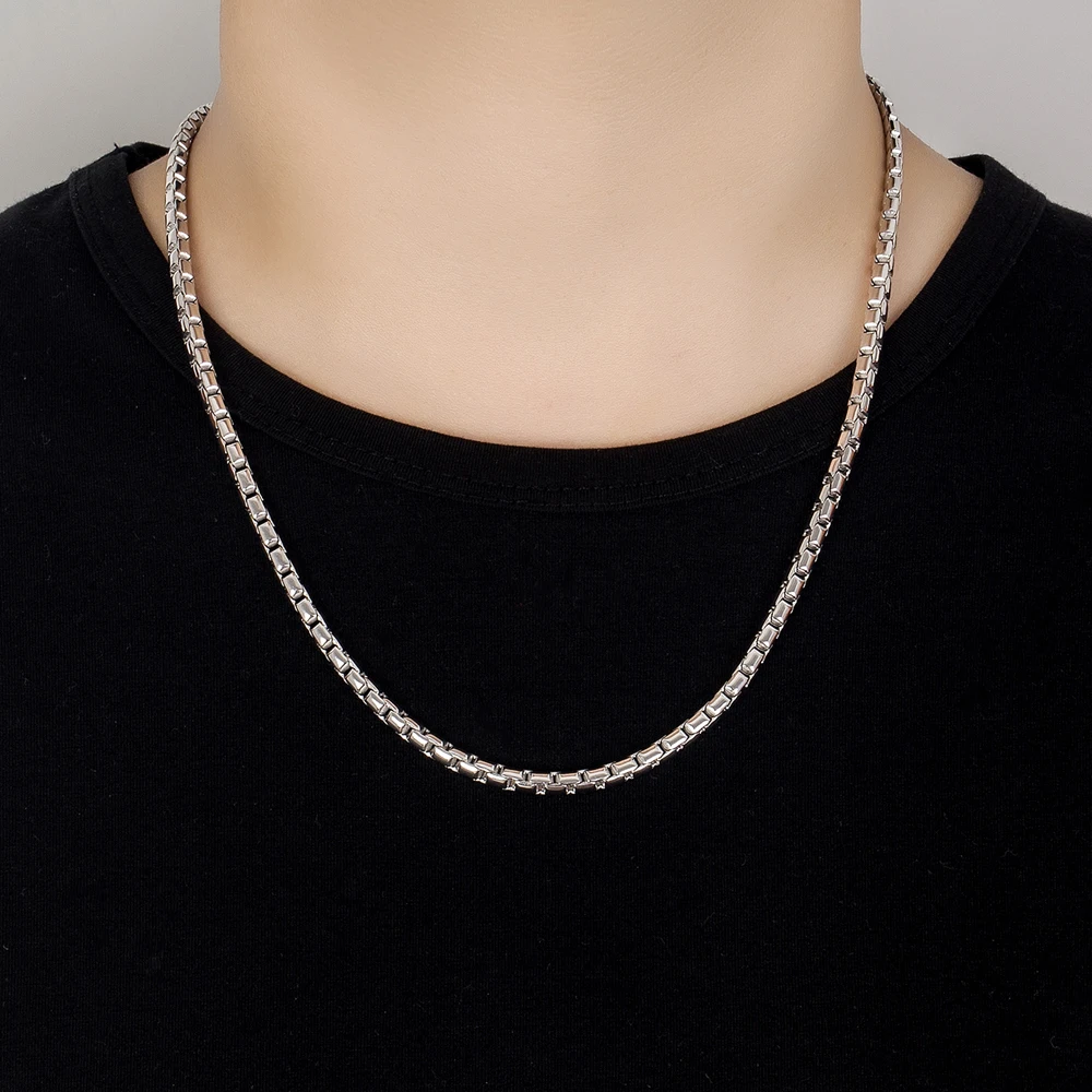 

Men's 925 Sterling Silver Handmade Box Chain Necklace with Pendant Charms Long Clasp String Fine Fashion Jewelry