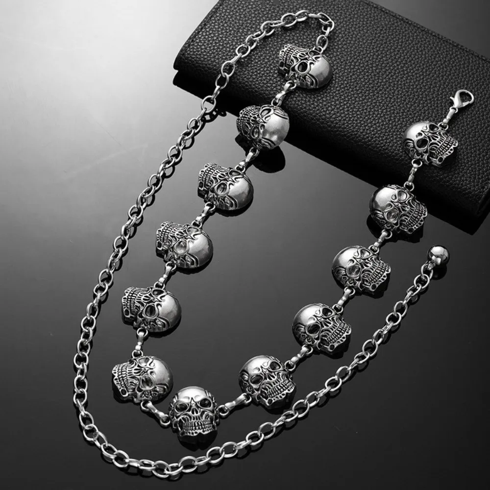Luxury Silver Skull Waist Chain Y2K Adjustable Body Chain Jewelry Accessory Punk Waistband Sweater Decoration