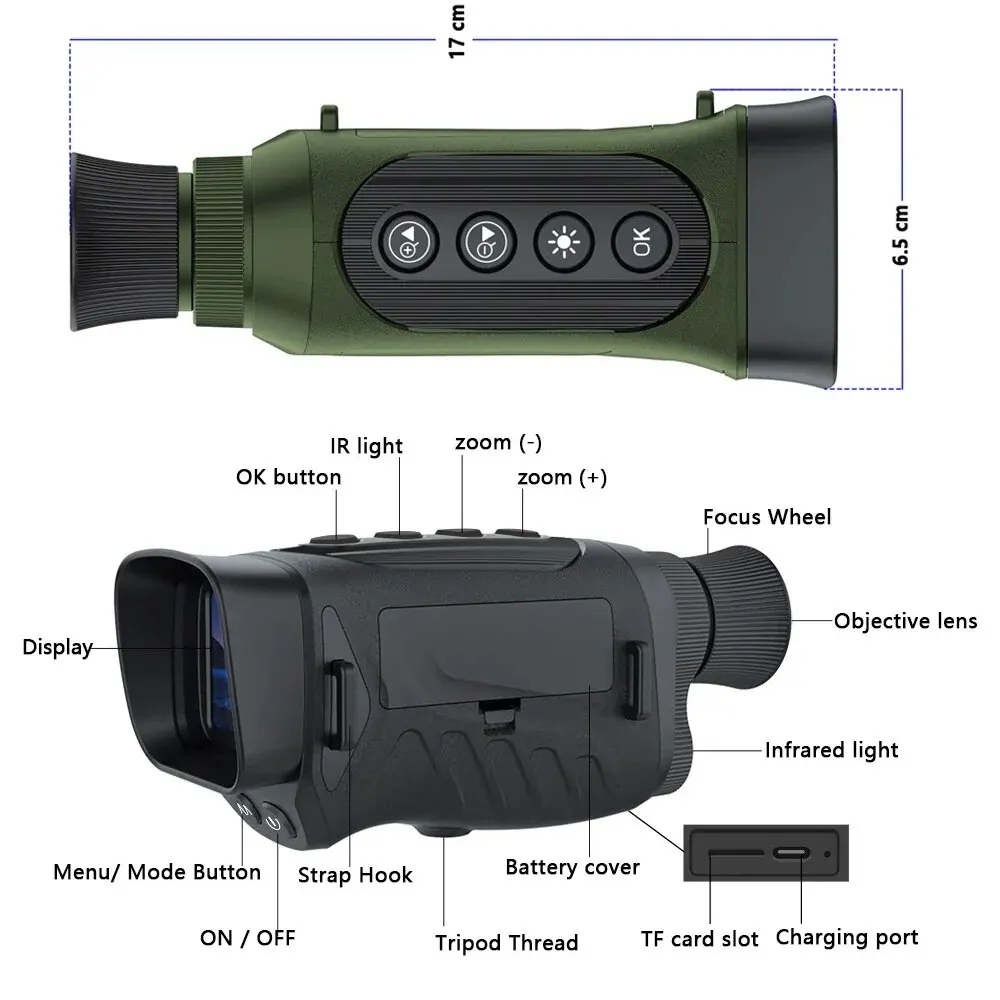 Digital Night-Vision Monocular 40MP 2.5K Infrared Telescope 984ft Night-Vision Distance 6X Optical Magnification 8X Digital Zoom