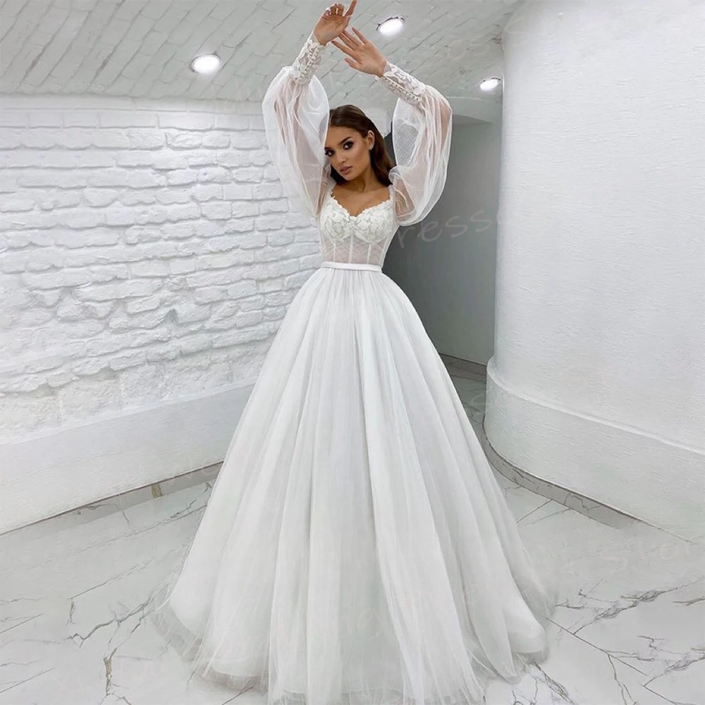 Boho Modern A Line abiti da sposa da donna semplici Appliques abiti da sposa in pizzo con spalle scoperte abiti A maniche lunghe Novias Boda