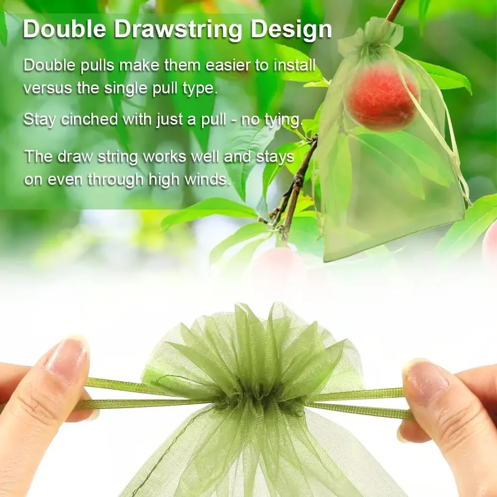 Fruit Protection Bags 50/100Pcs Garden Fruit Netting Bags With Drawstring Plant Cover Mesh Bag for Plant Fruit Flower Vegetables