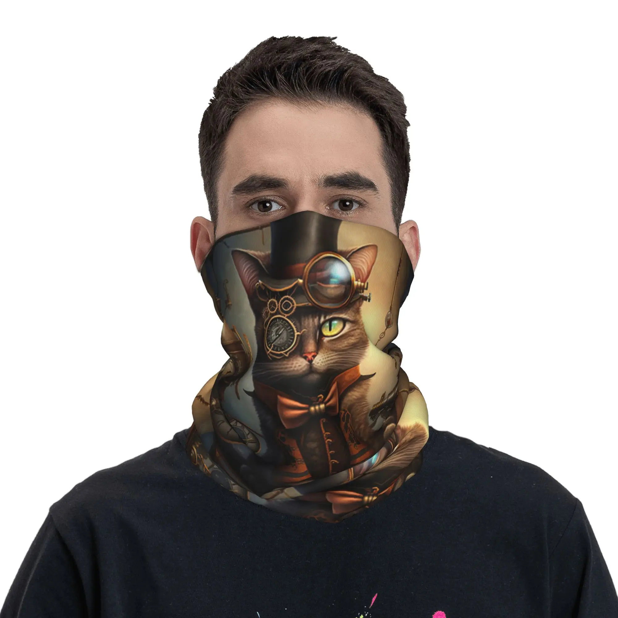 Steampunk Cat Kitten Bandana Neck Gaiter Printed Mask Scarf Headwear Running for Men Women Adult All Season
