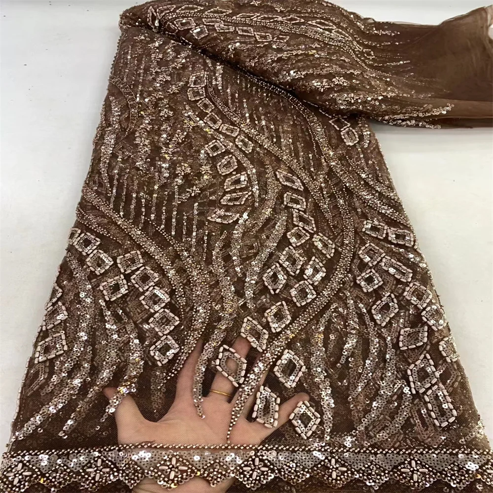 2024 New Luxury African Sequins Beads Lace Fabric 2024 Nigerian High Quality French Lace Fabric For Sewing Wedding Brade Dress