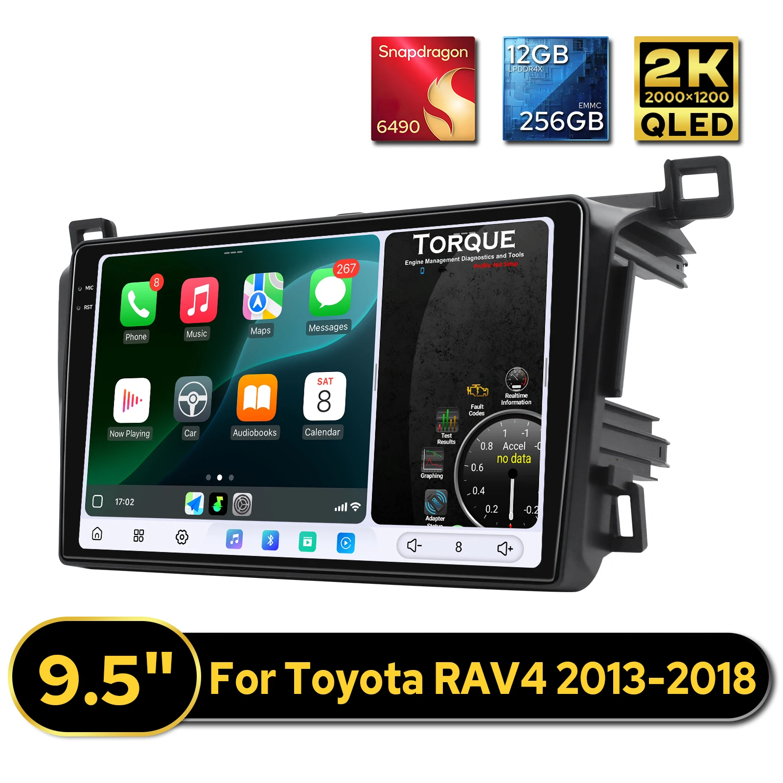 راديو ستيريو للسيارة 9.5 بوصة من JOYING Pro لسيارة Toyota RAV4 2013-2018 2K QLED 2000*1200 12+256GB مزدوج بلوتوث USB Type-C مخصص UI