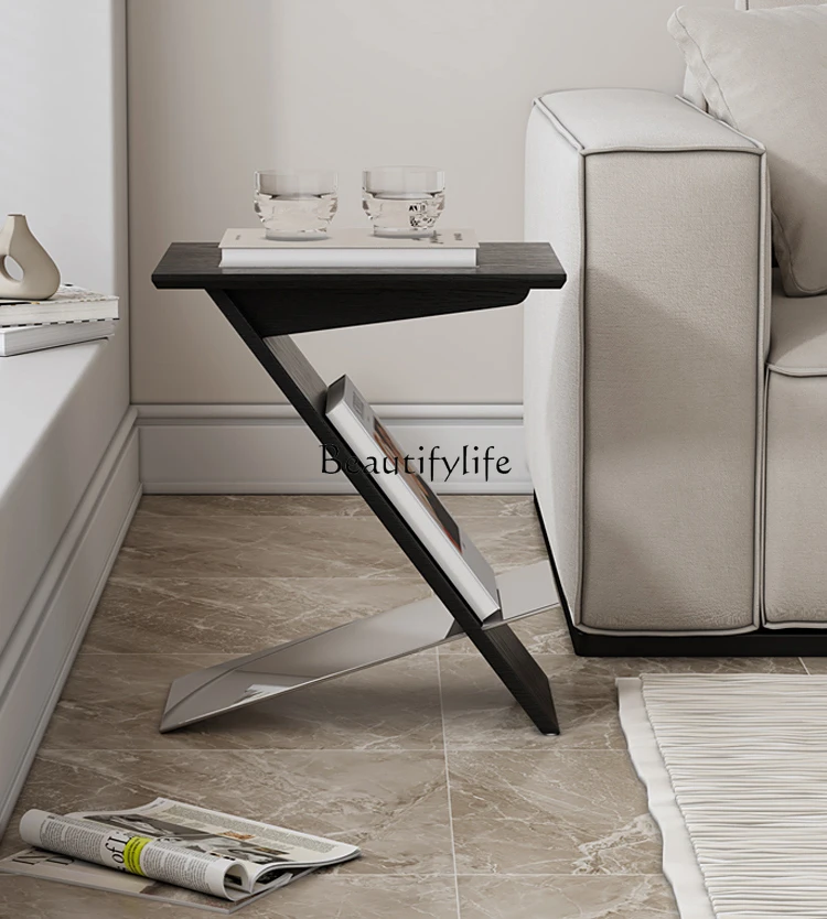 Nordic Style Light Luxury Minimalist Home Corner Table Design Storage Magazine Rack