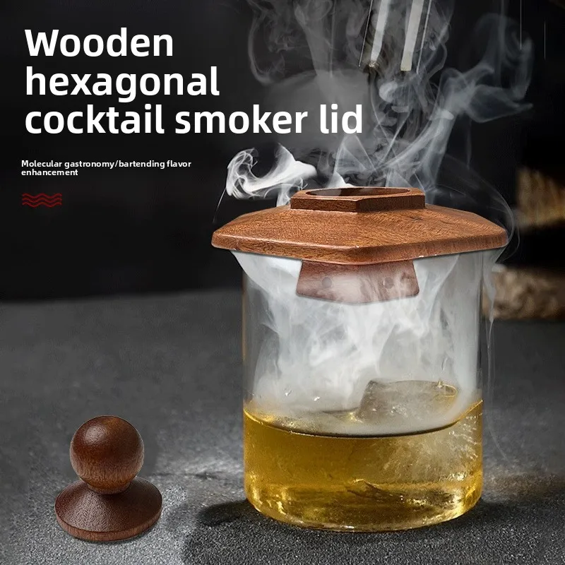 

Hexagonal Flying Saucer Cocktail Smoker Wooden Smoking Kit With Fruit Flavored Wood Chips For Whiskey Bourbon Bar Tools