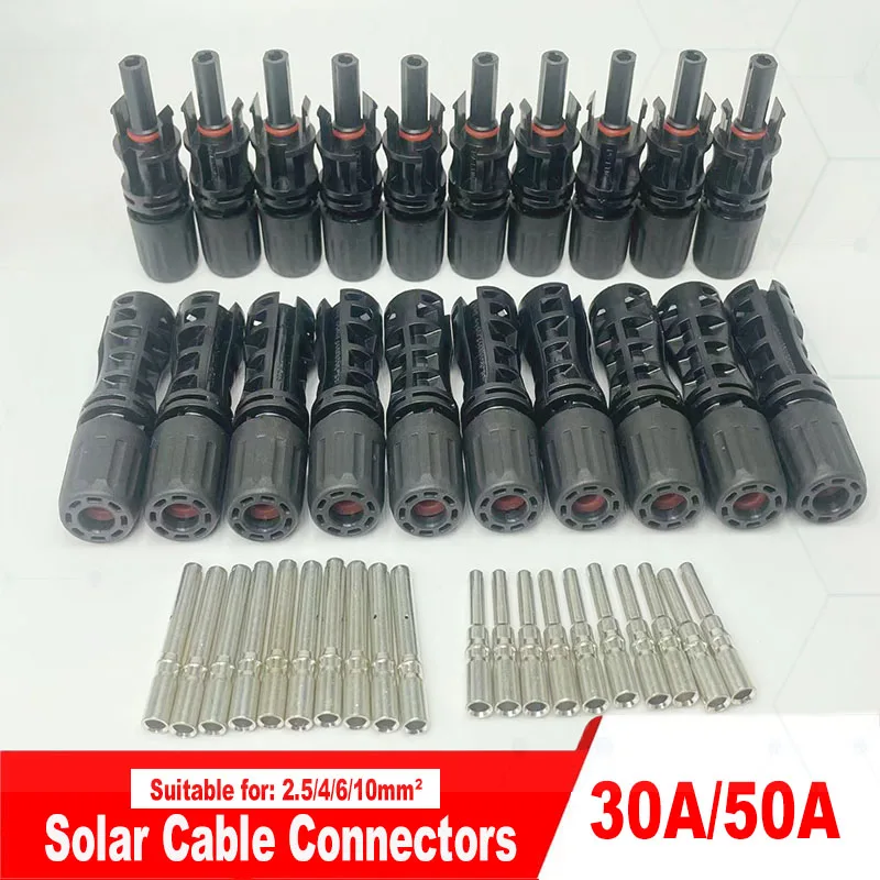 

10Pairs~50Pairs DC 1500V 30A/50A IP67 male/female PV solar connectors Suitable for 2.5mm², 4mm², 6mm², 10mm² solar cables