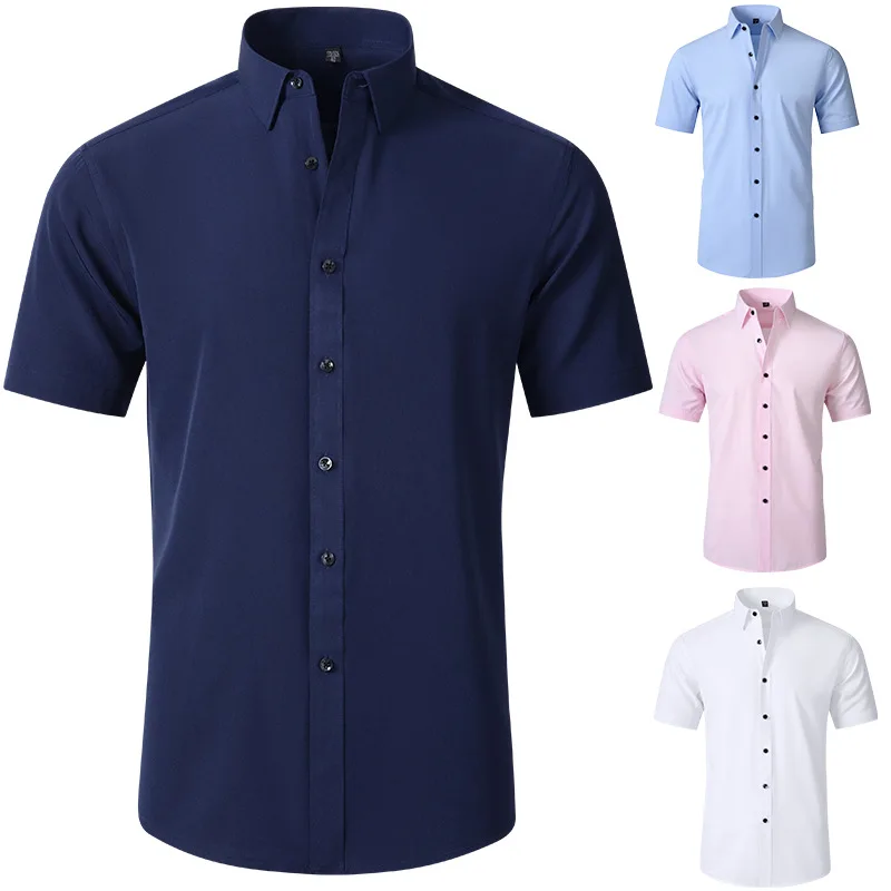 

European Size Mens Stretch Short Sleeve Shirt Wrinkle Free Business Casual Work Outfit