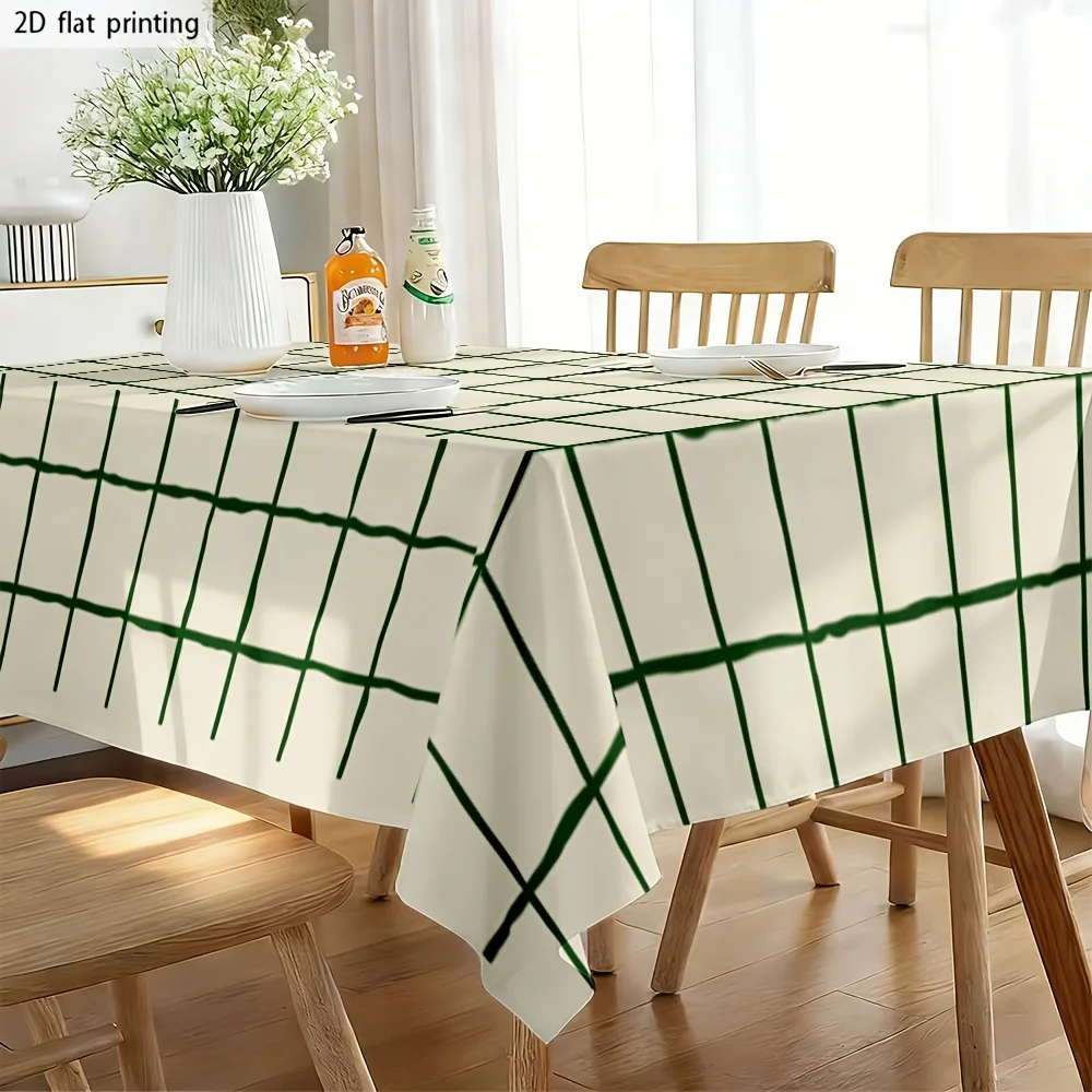One green hand-painted grid pattern tablecloth, a simple and modern tablecloth, a trendy 