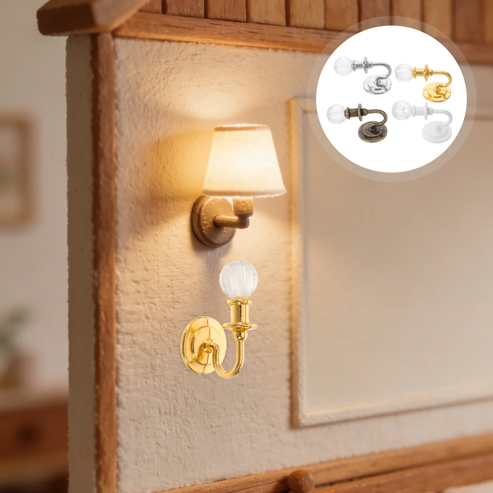 

8Pcs Miniature Dollhouse Wall Lamp Crystal Sconce Lights Metal and Plastic Tiny LED for Crafts Warm Lighting Decor