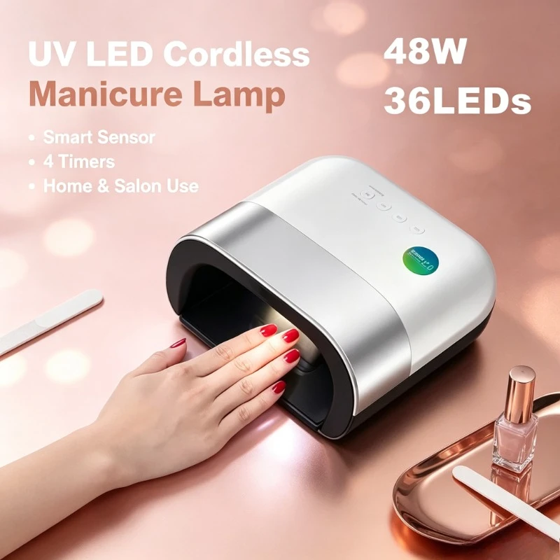 Portable Cordless Nail UV LED Curing Lamp, Auto Detect Sensor, 4 Timer Settings for Press On Nails & Gel Coat