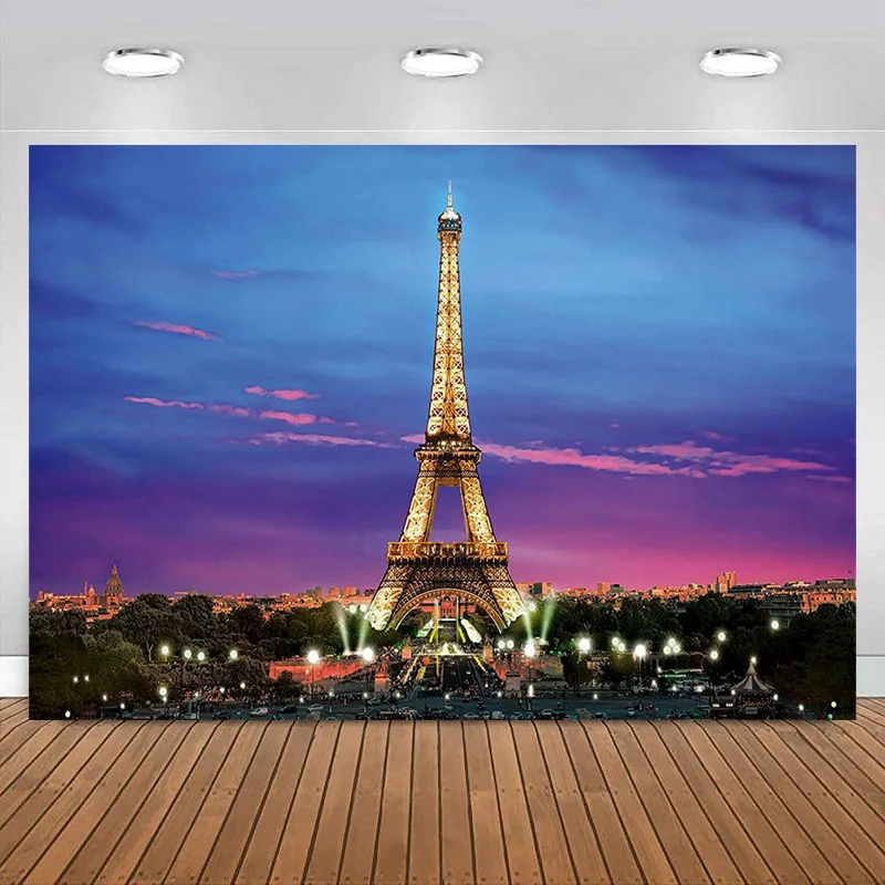 

Paris Eiffel Tower Decoration Backdrop Birthday Wedding Party Prop Paris Night View Props Wall Photography Background Banner