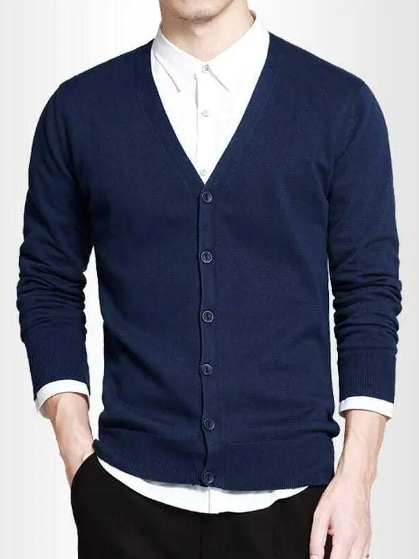 

Bla Slim Fit из смеси хлопка, вязаный свитер с v-образным вырезом для мужчин, весна-осень, тонкий повседневный модный городской вид