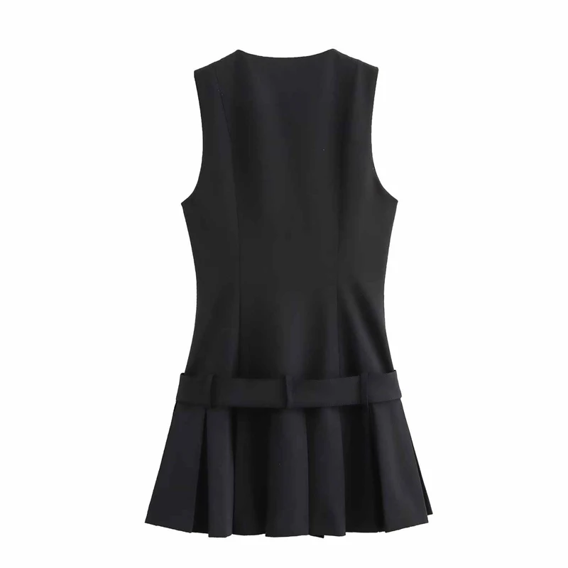 Französisch Mode Oansatz Weste Kleid Elegante Weibliche Frauen Casual Büro Dame Streetwear Kleidung Kurze Dresss Einfache Stil
