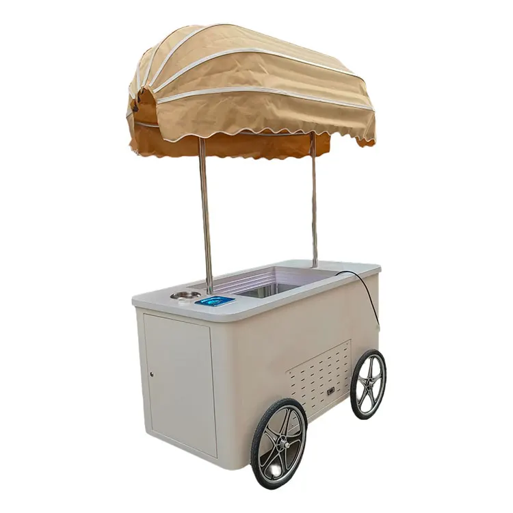 

Ice Cream Push Vending Cart with Freezer for Sale Mobile Ice Cream Hand Cart Italian Ice Gelato Cart