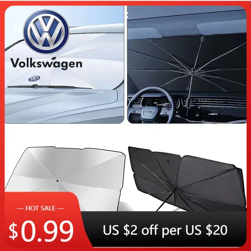 Para VOLKSWAGEN VW 2025 Protetor Solar Retrátil para Carro, Isolamento Térmico, Parasol para Para-brisa Frontal para Volkswagen VW GTI Gol