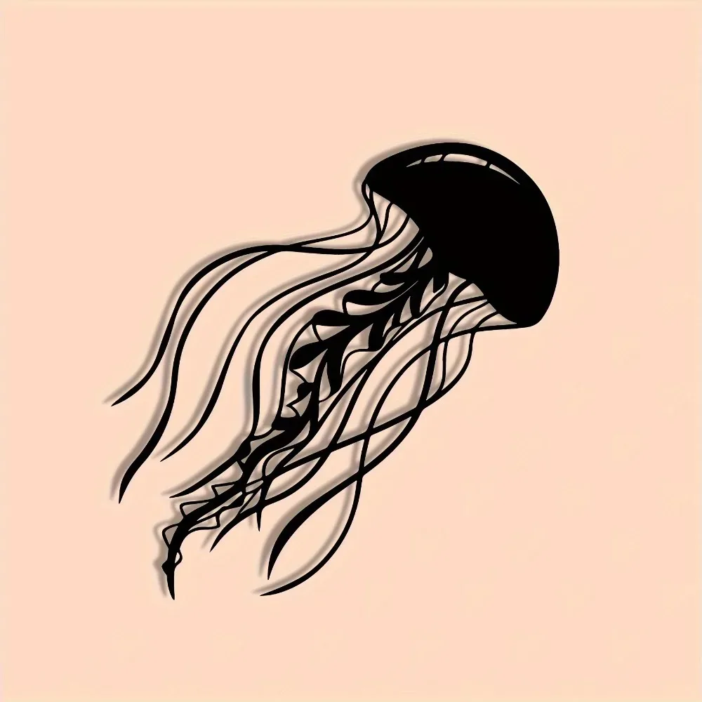 Iron Jellyfish Wall Art, Two-Dimensional Metal Sculpture Abstract Ocean Home Decor