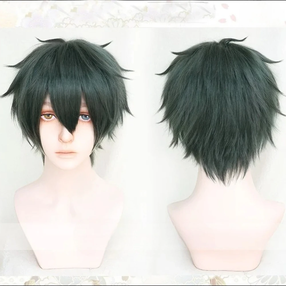 Conjunto estrelas cosplay perucas mika kagehira shu itsuki perucas curto verde rosa cabelo sintético resistente ao calor halloween peruca livre boné