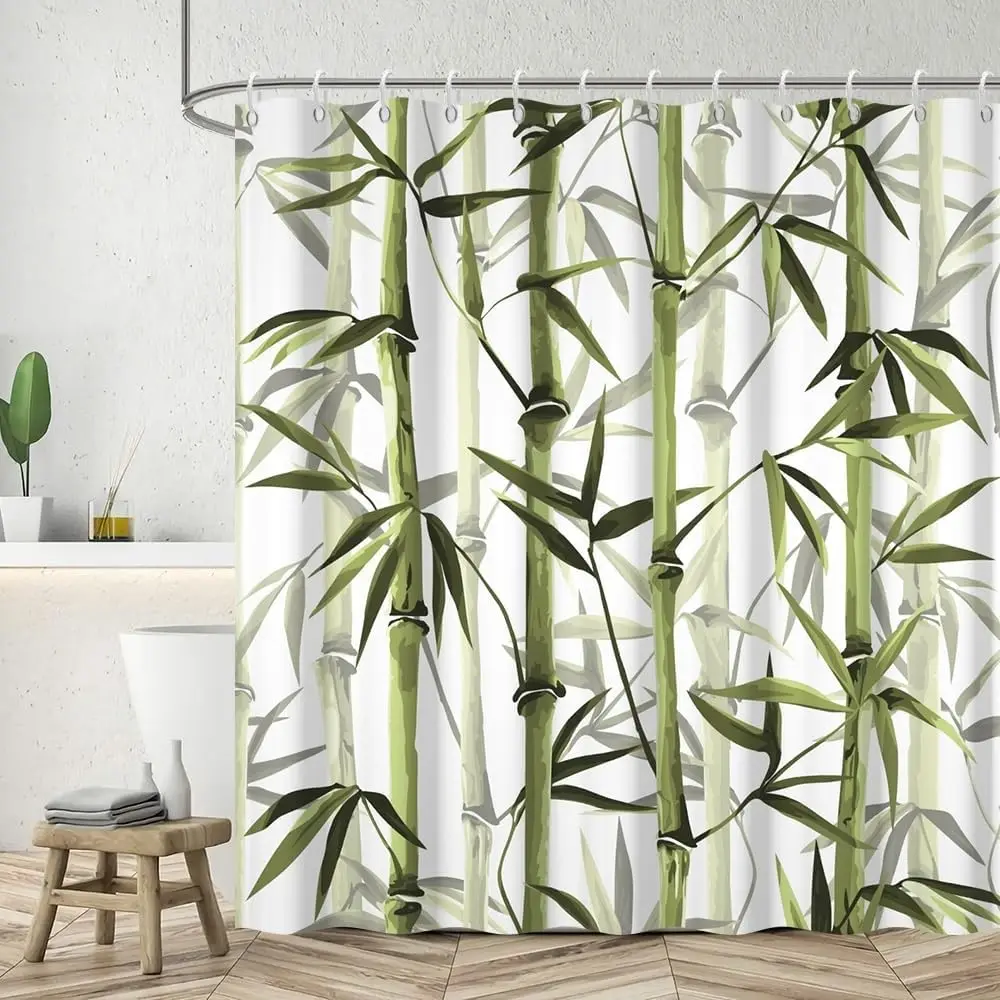

Зеленая бамбуковая занавеска для душа, бамбуковая занавеска для ванной комнаты с 3D принтом, японская азиатская занавеска для дзен-спа, весенняя ботаническая водонепроницаемая ткань