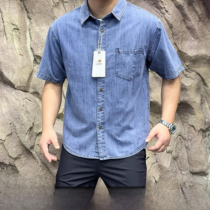 

Мужская летняя джинсовая рубашка из чистого хлопка в американском стиле, универсальная, свободного кроя, дышащая, для повседневной носки