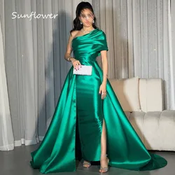 Sunflower Simple Green One Shoulder Mermaid Prom dress 2024 Slim Backless Floor-Length Formal Evening Dress Sweep Train