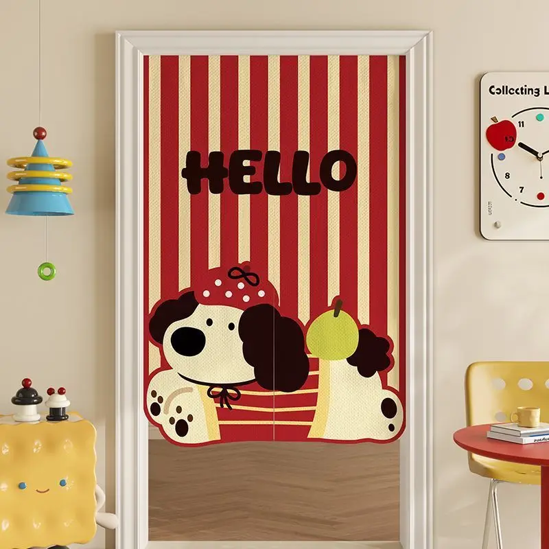 Red Striped Puppy Door Curtain Cartoon Spotted Puppy No Punching Entrance Bedroom Privacy Partition Curtain