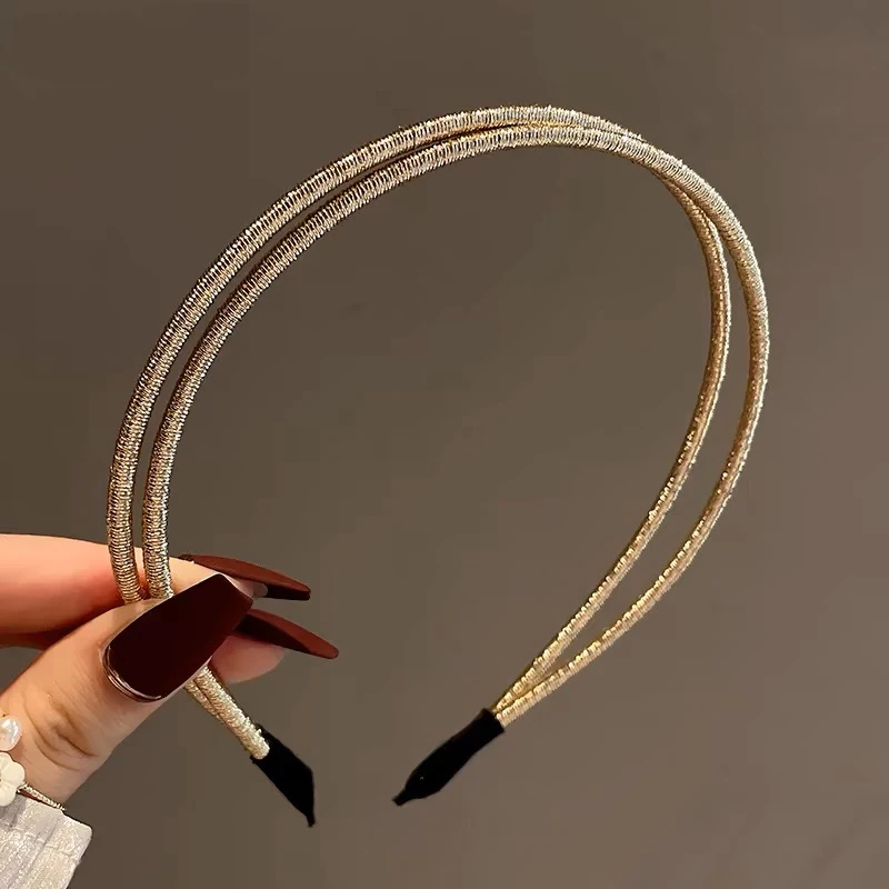 Double-Layered Flower Headband Golden Sweet Hair Hoops For Women Shiny Temperament Hair Hoops Bezel Headwear Hair Accessories