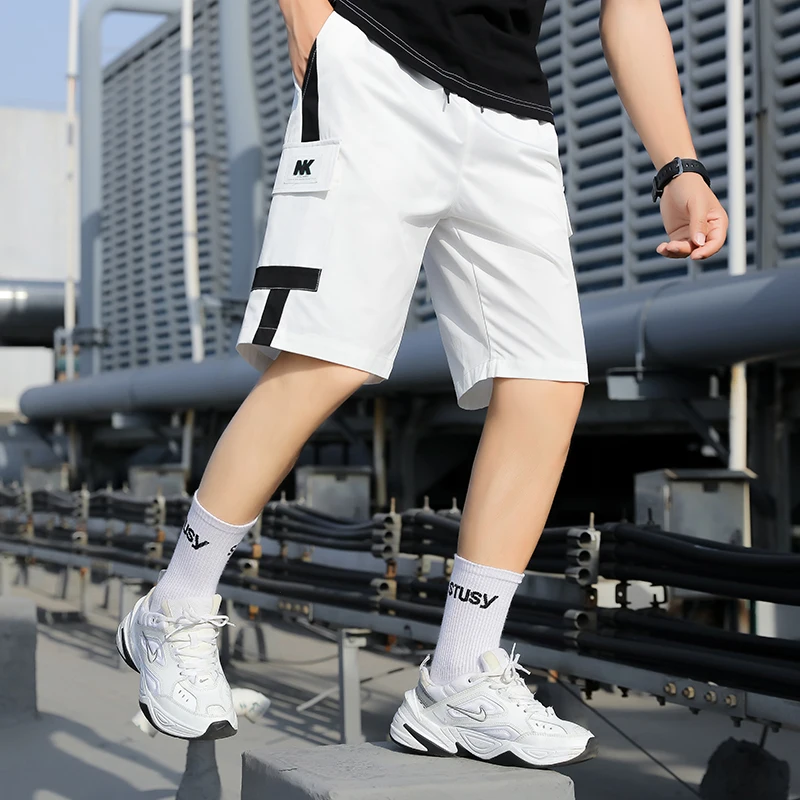 

Молодежные летние тонкие свободные прямые шорты-бриджи для пляжа, повседневные спортивные модные брюки для подростков с завышенной талией