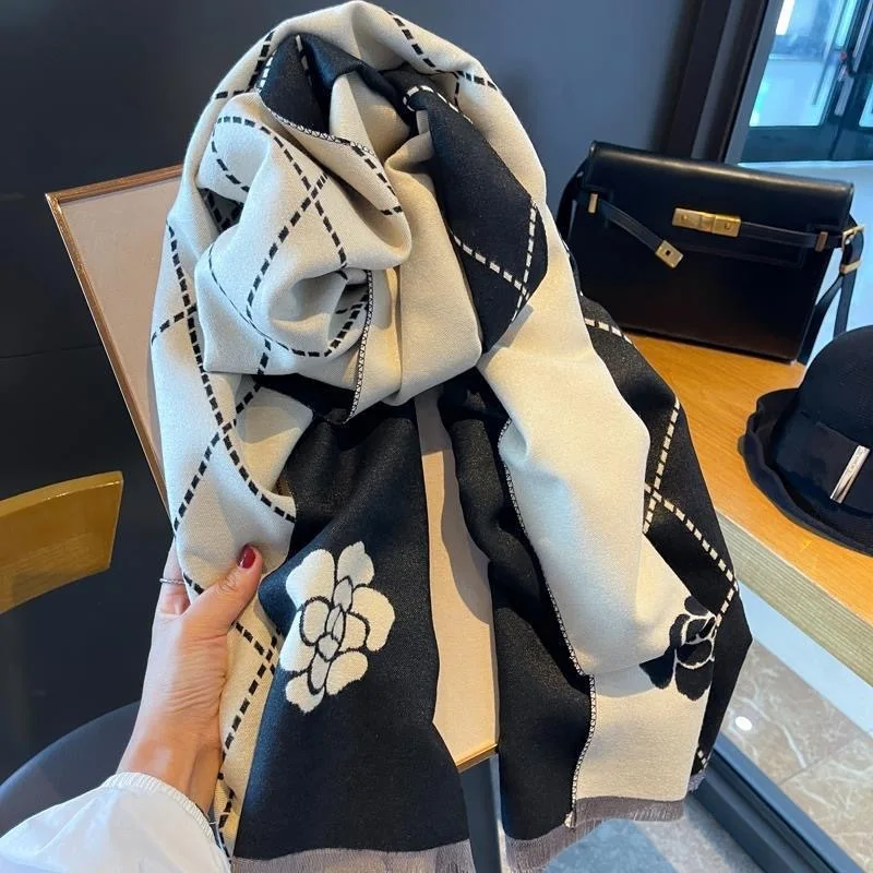 

2025 NEW Elegant Women Camellia Soft Pashmina Scarf Long Shawl Wraps Autumn Winter Neckerchief Spring Summer Travel Cape Echarpe