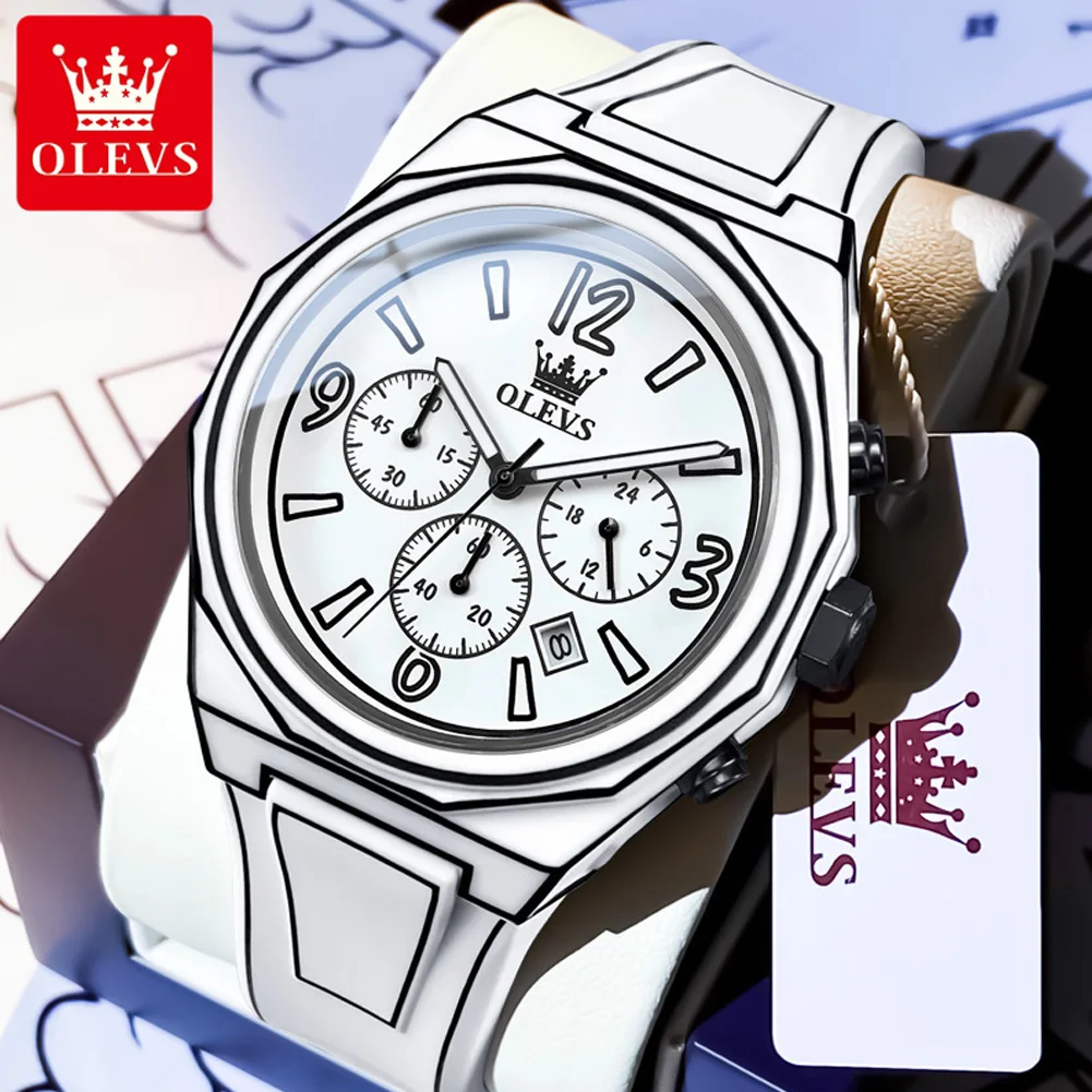 OLEVS 5622 Men's Watch Fashion Waterproof Calendar Timing Code Sports Watch Silicone Strap Luxury Brand Manga Style Quartz Watch