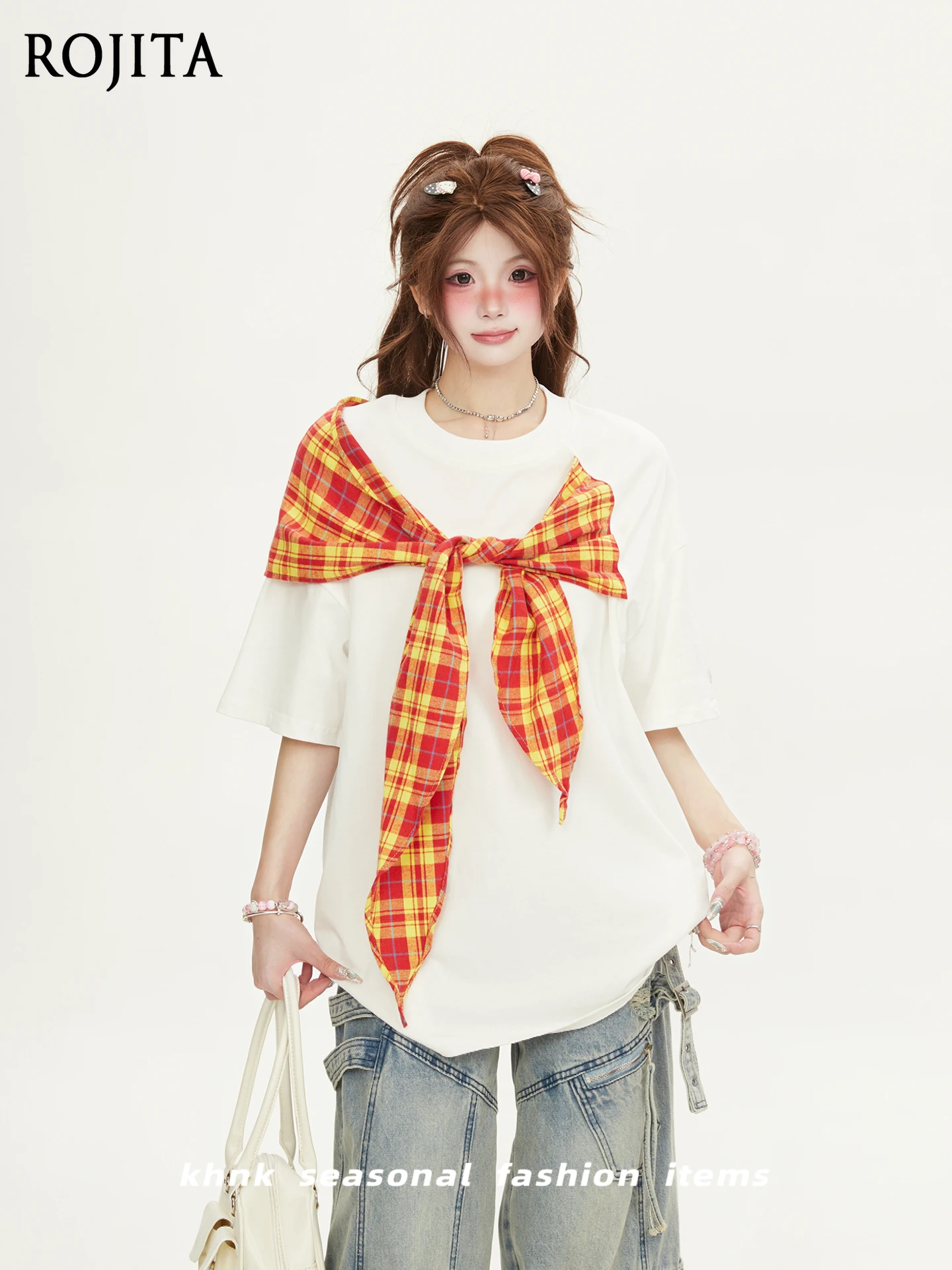 

Design Sense Niche Shawl Design Short-sleeved T-shirt Women's Summer Loose Oversize College Style Half-sleeved T-shirt Tide Tops