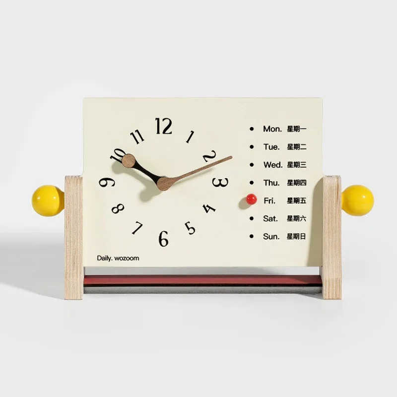 Modern Calendar Desk Clock Personalized Creative Wooden Decorative Home Office Silent Table Clocks for Study Bedroom Living Room