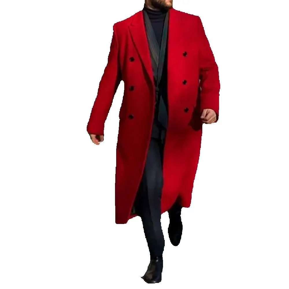 Chic Red Double Breasted Men Suits Costume Long Tuxedos Shawl Lapel Male Fashion Gentleman Blazer Jacket 1 Pc