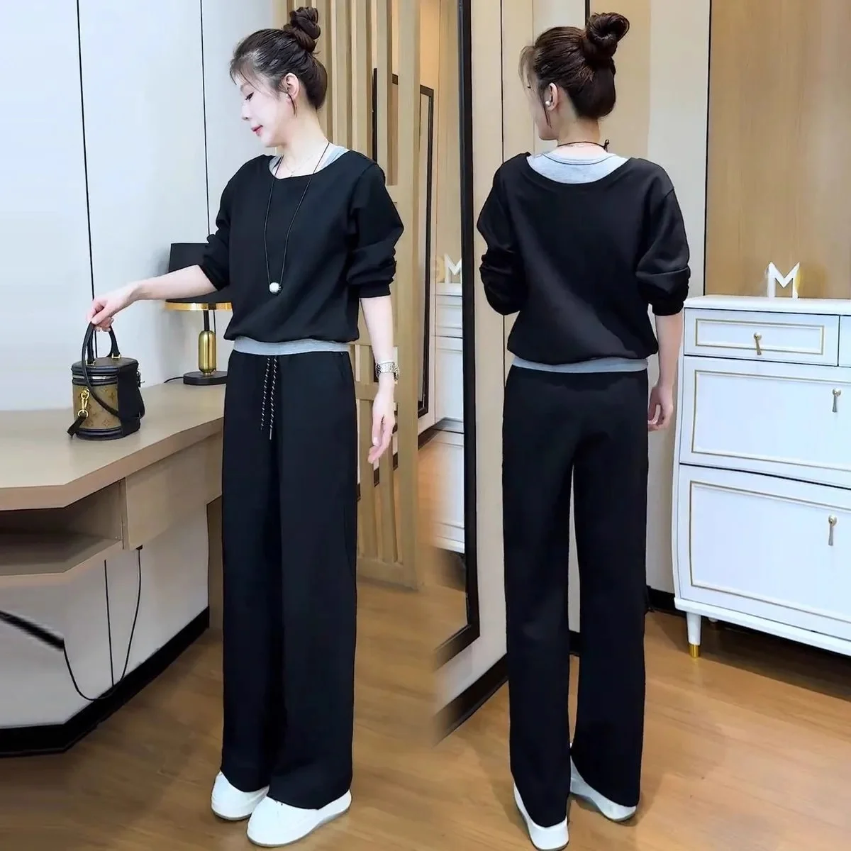 

Fashionable Sportswear Set for Women 2025 New Autumn High-End Stylish Youthful Sweatshirt Wide Leg Pants Casual Two-Piece Set