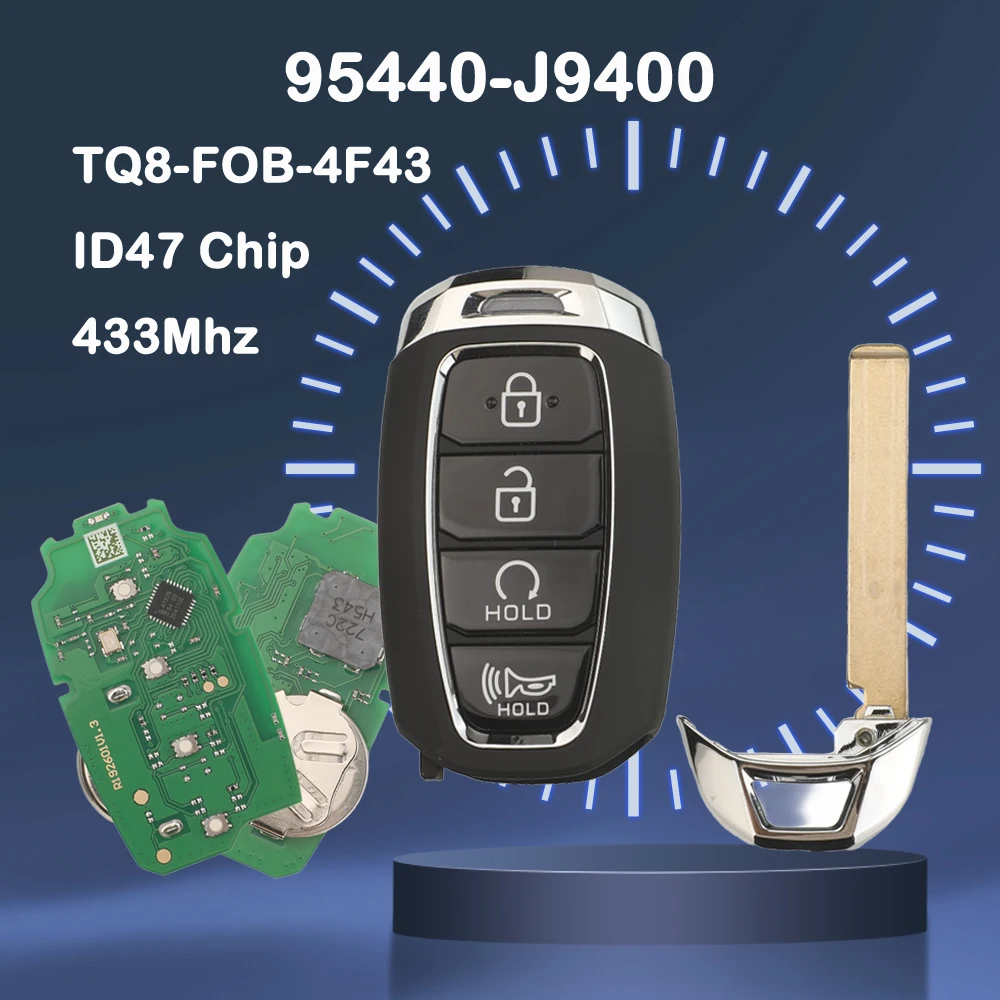

Jingyuqin 4 кнопки дистанционного ключа автомобиля 433 МГц ID47 чип 95440-J9400 TQ8-FOB-4F43 для Hyundai Kona 2021 + брелок без ключа
